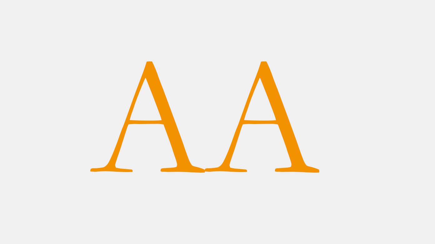 Das Bild zeigt zwei große orangefarbene Buchstaben 'A', die nebeneinander auf weißem Hintergrund stehen. Es handelt sich vermutlich um einen Icon oder Symbol für Texteinstellungen, beispielsweise zur Veränderung der Schriftgröße.