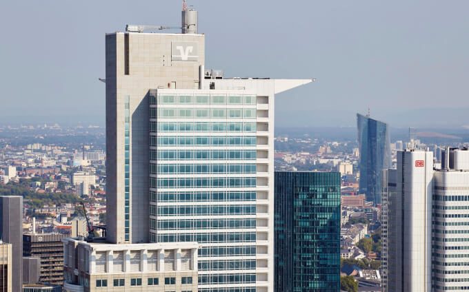 An iconic DZ BANK building: the “Kronenhaus” (“crown house”)  at Westendstraße, Frankfurt